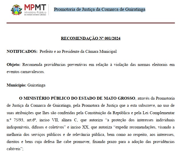 Promotoria de Justiça da Comarca de Guiratinga