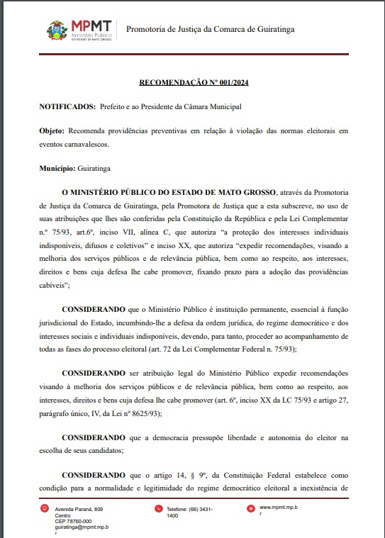 Recomenda providências preventivas em relação à violação das normas eleitorais em eventos carnavalescos.